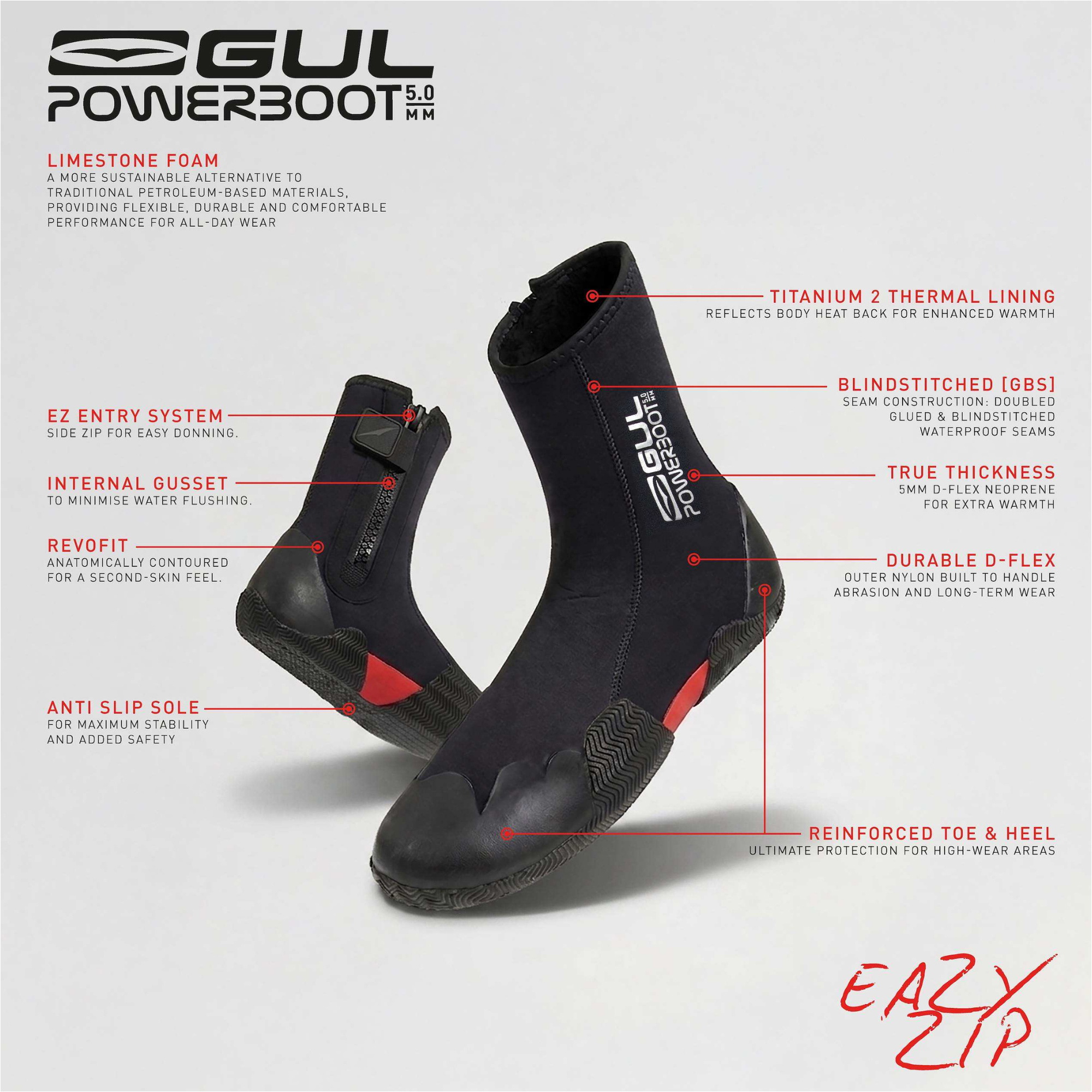 2026 GUL Junior 5mm Power Easy-Zip Boots BO1307-B8 - Black